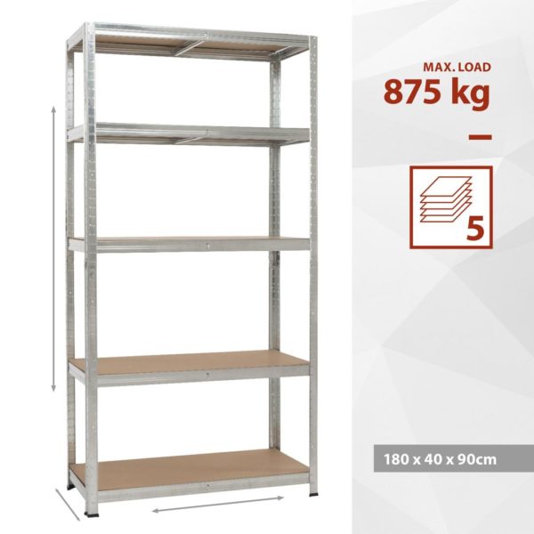 Etagère de stockage - H.180 x L.90 x P.40cm - 875kgs - 5 niveaux – Image 2