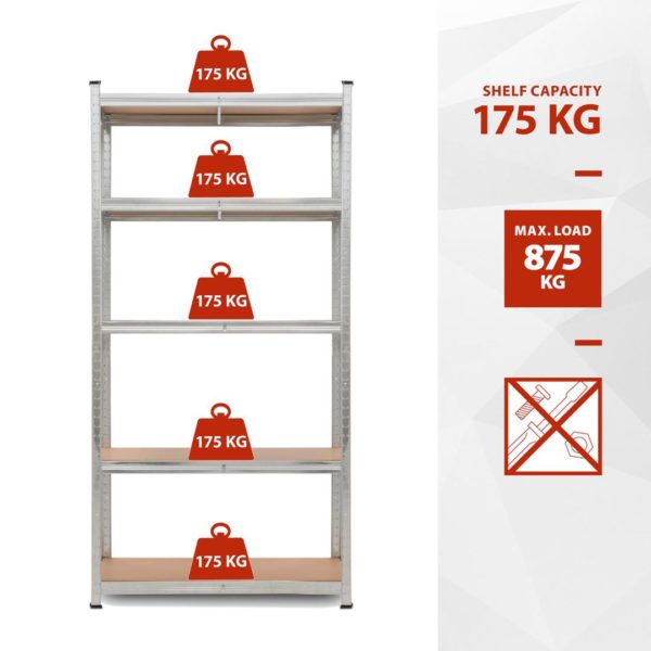 Etagère de stockage - H.180 x L.90 x P.40cm - 875kgs - 5 niveaux – Image 3